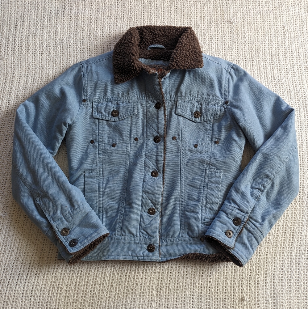 Good One Replika Sherpa Lined Jacket Juniors Size Small Blue Denim Trucker